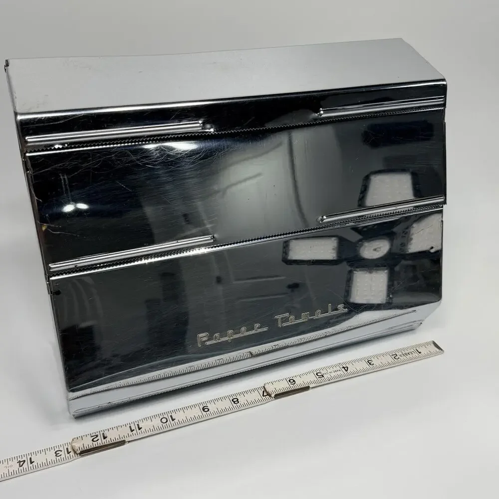 Vtg Chrome Metal Kitchen Wrap Dispenser Foil Wax Paper Towels Sovereign 12.5